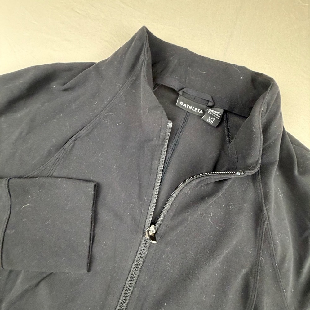 Athleta Triumph Full Zip Jacket Womens L/T Black Solid Mock Neck Thumbholes 0067